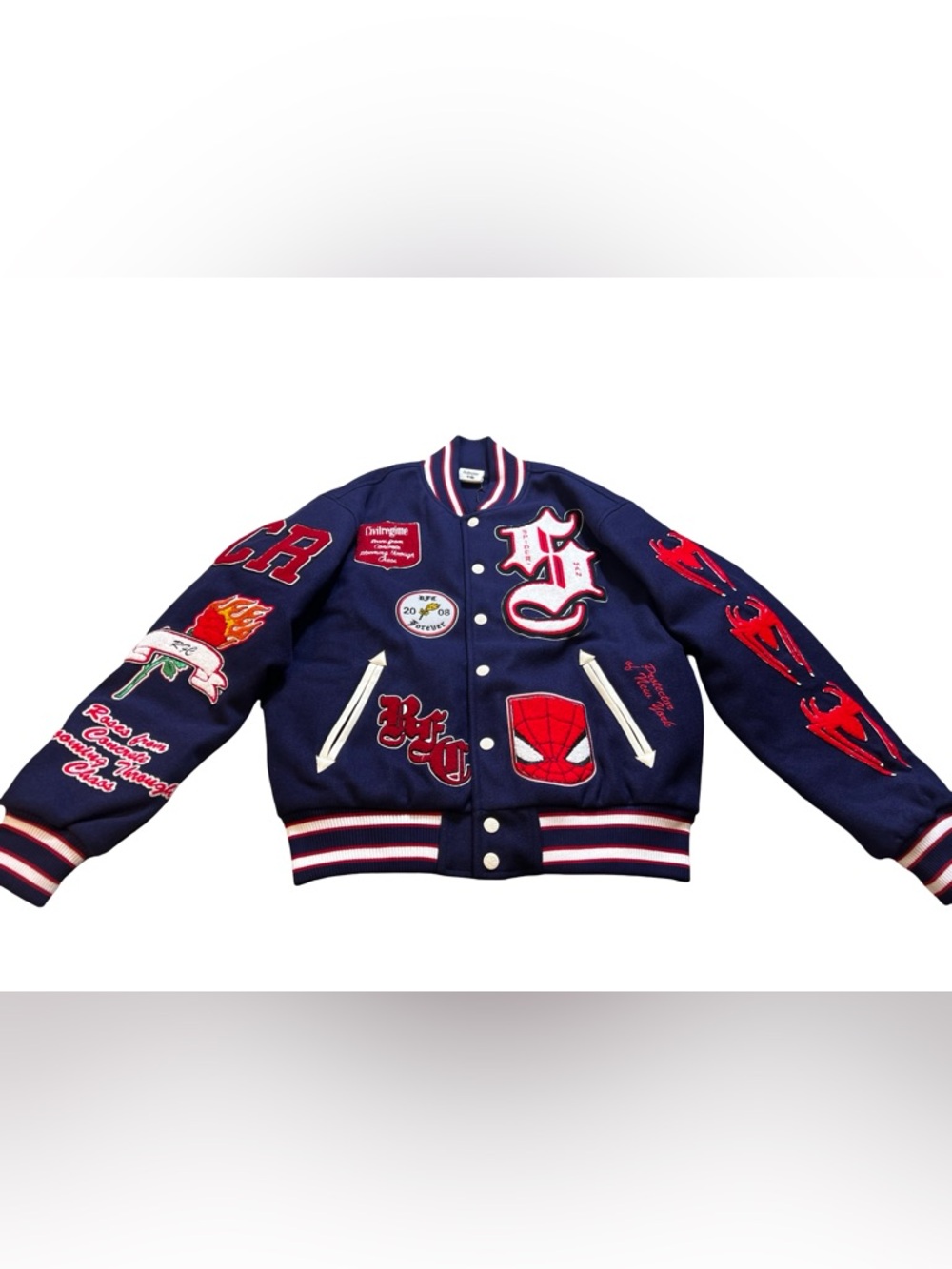 Civil Regime x Marvel Spider-Man Parkers power bomber varsity Jacket blue Medium